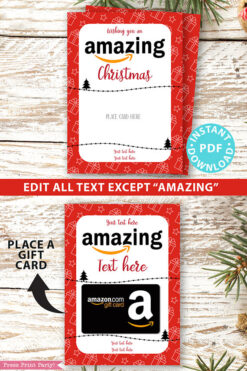 Amazon christmas gift card holder. wishing you an amazing christmas editable text red with gifts Press Print Party