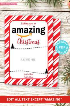 Amazon christmas gift card holder. wishing you an amazing christmas editable text red with stripes Press Print Party