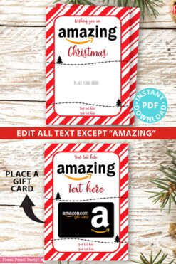 Amazon christmas gift card holder. wishing you an amazing christmas editable text red with stripes Press Print Party