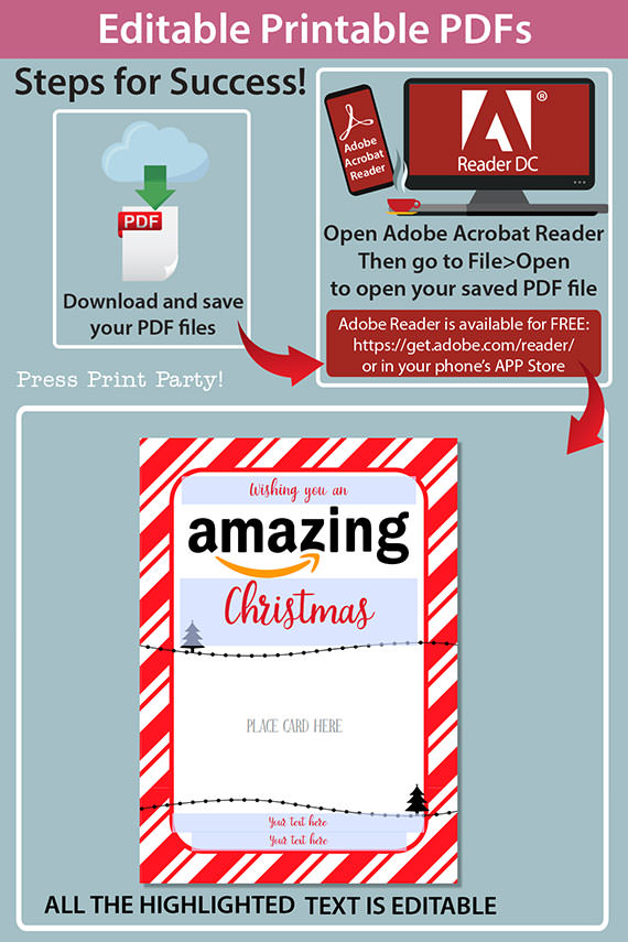 Amazon christmas gift card holder. wishing you an amazing christmas editable text red with stripes Press Print Party