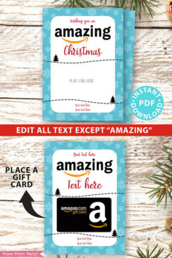Amazon christmas gift card holder. wishing you an amazing christmas editable text blue with snowflakes Press Print Party