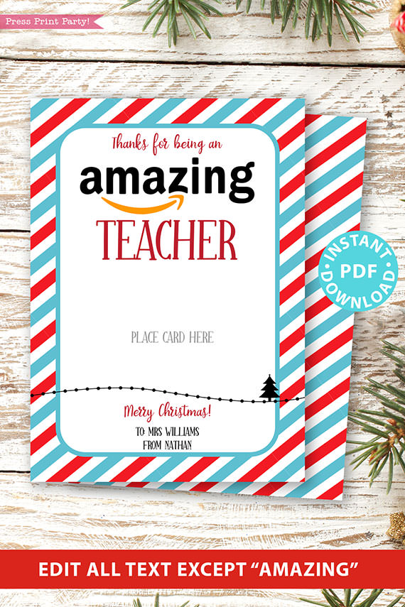 Amazon christmas gift card holder. wishing you an amazing christmas editable text blue and red stripes Press Print Party