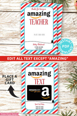 Amazon christmas gift card holder. wishing you an amazing christmas editable text blue and red stripes Press Print Party