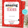 Amazon gift card holder for christmas Thank you card, thanks for being an amazing teacher, editable text, template instant download pdf, Press Print Party red gifts