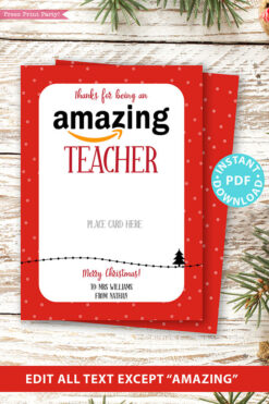 Amazon gift card holder for christmas Thank you card, thanks for being an amazing teacher, editable text, template instant download pdf, Press Print Party red dots