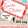 BIG Christmas Gift Tag From Santa, Red Stripes, Editable Printable Template, 9x5, Perfect For Big Gifts, Edit the text, INSTANT DOWNLOAD