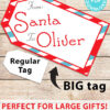 BIG Christmas Gift Tag From Santa, Red Blue Stripes, Editable Printable Template, 9x5, Perfect For Big Gifts, Edit text, INSTANT DOWNLOAD