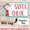 BIG Christmas Gift Tag From Santa, Red Blue Stripes, Editable Printable Template, 9x5, Perfect For Big Gifts, Edit text, INSTANT DOWNLOAD