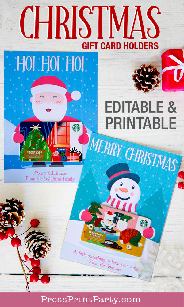 Christmas gift card holders with santa and snowman Press Print Party!