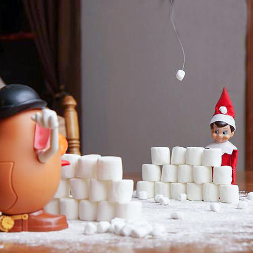 elf on the shelf idea snowball fight with mr potato head