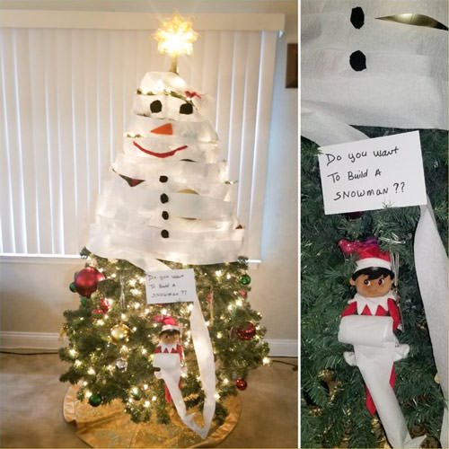 snowman toilet paper tree elf on the shelf idea