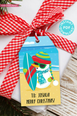 24 Kids Christmas Gift Tags Printable, Santa Claus, Snowman, Penguins, Woodland Animals, Beach Santa, Gnomes, Template, INSTANT DOWNLOAD