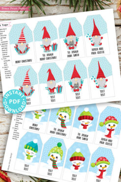 24 Kids Christmas Gift Tags Printable, Santa Claus, Snowman, Penguins, Woodland Animals, Beach Santa, Gnomes, Template, INSTANT DOWNLOAD