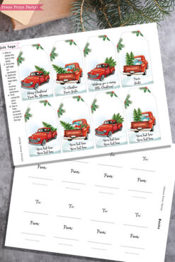 EDITABLE Christmas Red Truck Gift tags Printable, 4 designs, Rustic Style Gift Tags, Red Truck with Tree, Unique Gift Tags, INSTANT DOWNLOAD