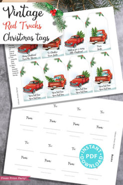 EDITABLE Christmas Red Truck Gift tags Printable, 4 designs, Rustic Style Gift Tags, Red Truck with Tree, Unique Gift Tags, INSTANT DOWNLOAD