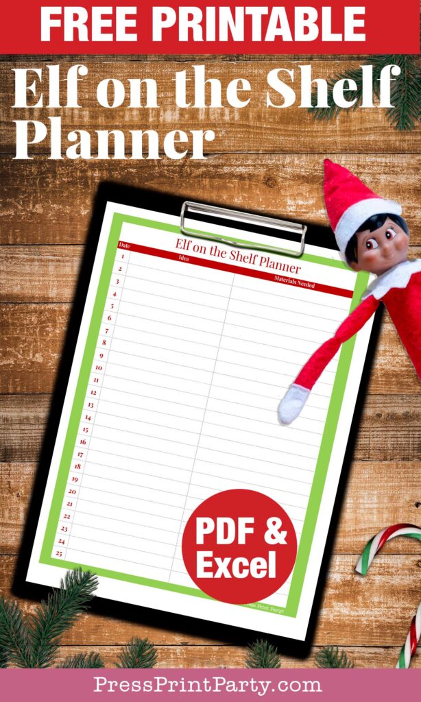 Elf on the shelf printable planner free printable pdf or excel for your ideas