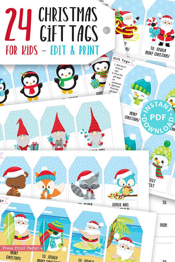 24 Kids Christmas Gift Tags Printable - Press Print Party!