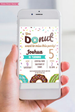 Donut invitation template for digital invitation for email - Blue donut - Press print party