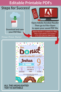 editable printable pdfs how do the invitation work in adobe reader. Blue donut invitation template editable download. Press Print Party