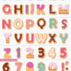 Donut alphabet letters and numbers. Donut banner party supplies printable. Press Print Party