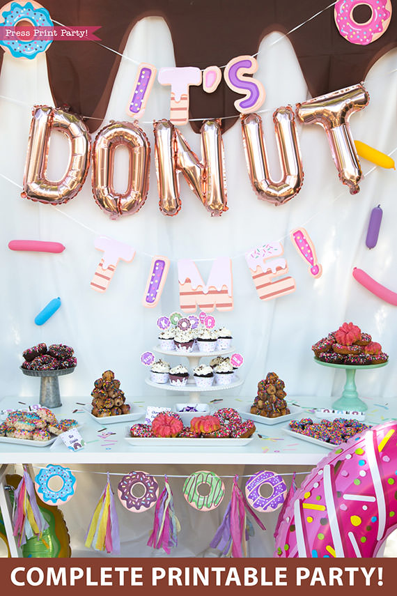 Donut Hanging Banner Happy Birthday Decoration For Home Kids Girl 1st Birthday Party Backdrop Background Doughnut Outdoor Banner
