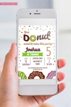 Donut invitation template for digital invitation for email - green donut - Press print party
