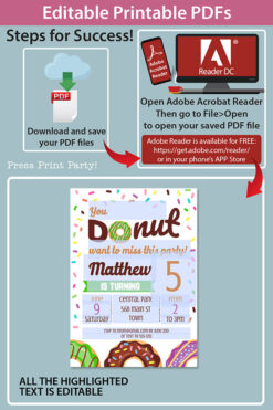 editable printable pdfs how do the invitation work in adobe reader. Green donut invitation template editable download. Press Print Party
