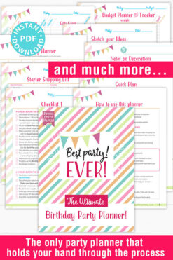 Best Party Ever the Ultimate Birthday Party Planner Press Print Party! Instant download pdf all the pages shown 5 birthday party checklist, 11 core pages, 12 support pages.