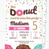 Donut party invitation instant download for printed and digital invitation with envelope label - pink donut and sprinkles- Press Print party