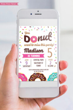 Donut invitation template for digital invitation for email - pink donut - Press print party