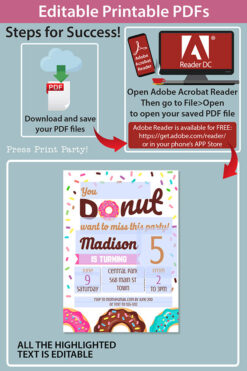 editable printable pdfs how do the invitation work in adobe reader. Pink donut invitation template editable download. Press Print Party