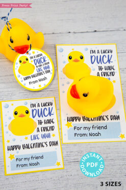 I'm a Lucky Duck to Have a Friend Like You Kids Valentine Card Printable, Blue, Gift Tag, School Classroom, Rubber Duck, INSTANT DOWNLOAD