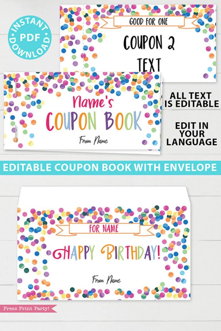 Birthday Coupon Book Printable, Confetti 2 Press Print Party!