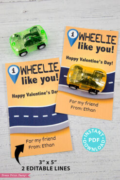 I Wheelie Like You Kids Valentine Card Printable, I Wheely Like You Gift Tag For Friend, School, Pull Back Cars, No Candy, INSTANT DOWNLOAD Press Print Party