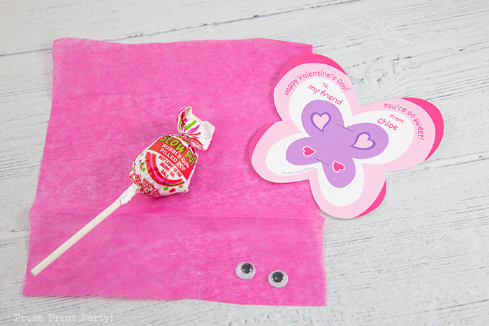 materials for the butterfly lollipop happy valentines day card for kids