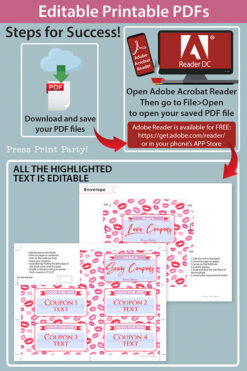 Sexy Love coupon book template blank for valentine's day - for wife, husband, boyfriend girlfriend. naughty coupons - kiss design - Press Print Party!