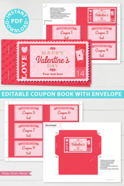 Valentine's day coupon book template blank - for wife, mom, girlfriend - old stamp rustic design - Press Print Party!