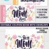 best mom ever mom coupon book template printale. editable with your own text. 110 mom coupon ideas included. with envelope sleeve. Press Print Party!