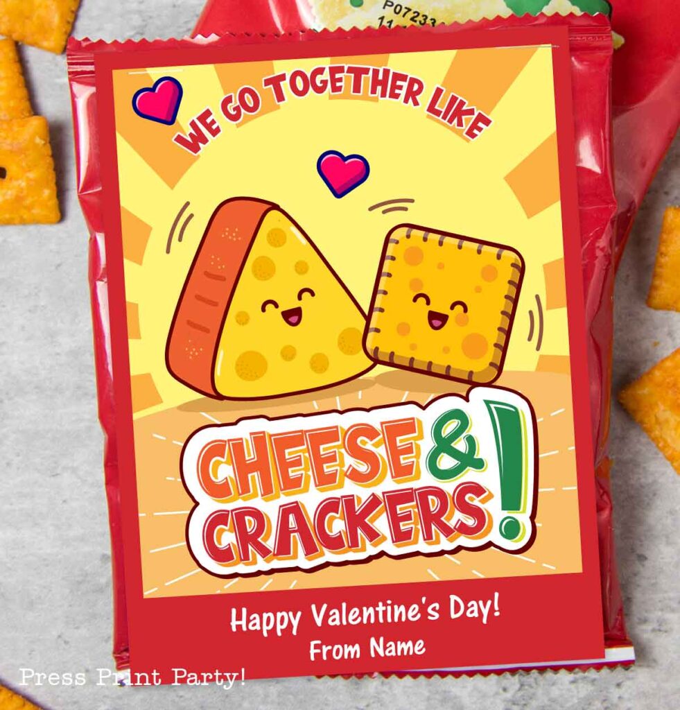 we go together like cheese and crackers kids valentine cards - Press print Party!