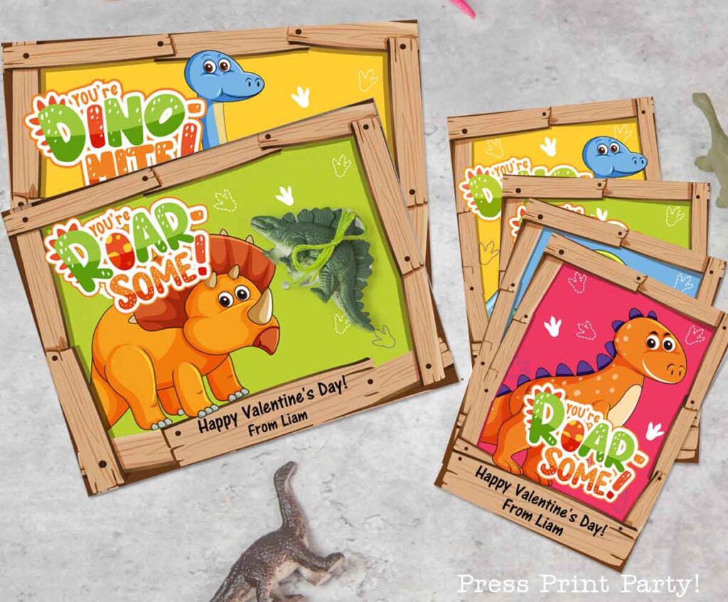 dinosaur valentines kids valentines cards -press print party