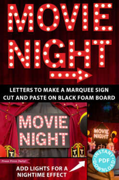 Movie marquee. letters printable moive night and arrow