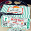 movie night invitation teal with envelope and tickeet stub editable - Press Print Party!