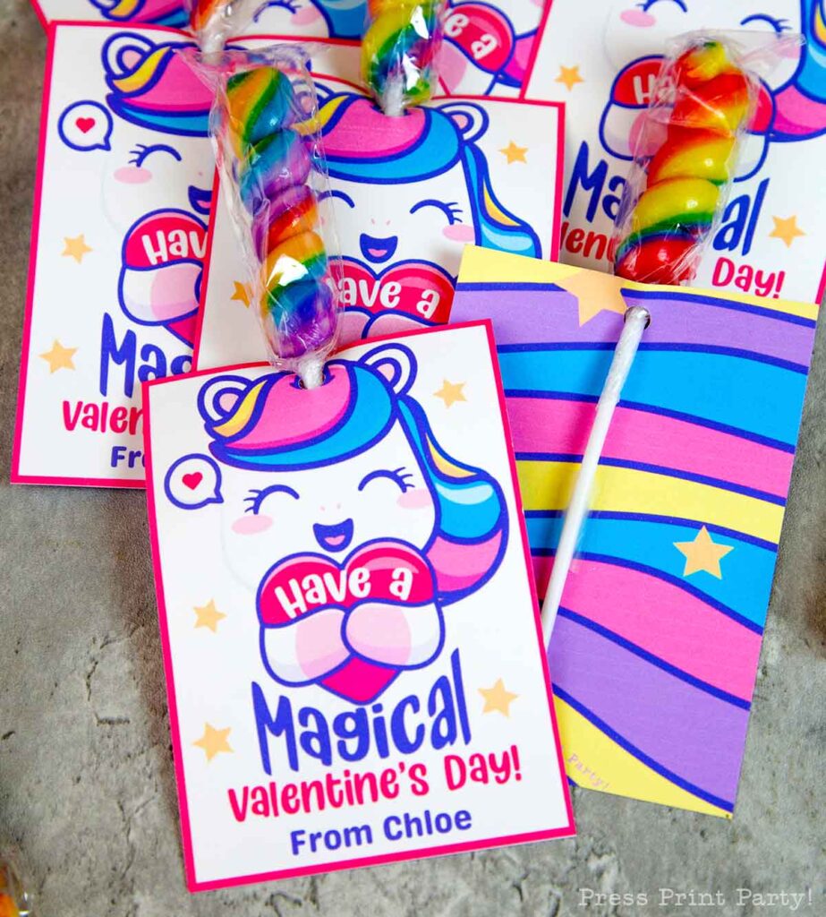 Unicorn valentines for twisted lollipop holders - Press Print Party