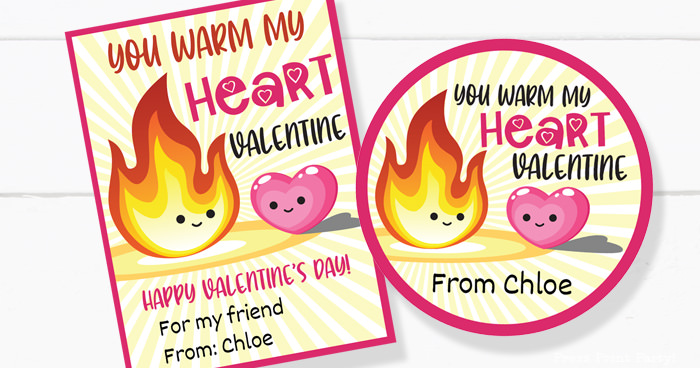 You warm my heart valentine day card for kids Press Print Party