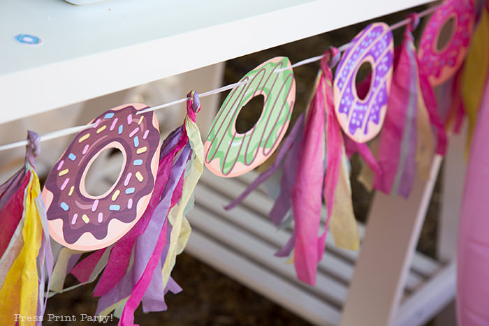 donut garland printable with tassels multicolored. Press Print Party!