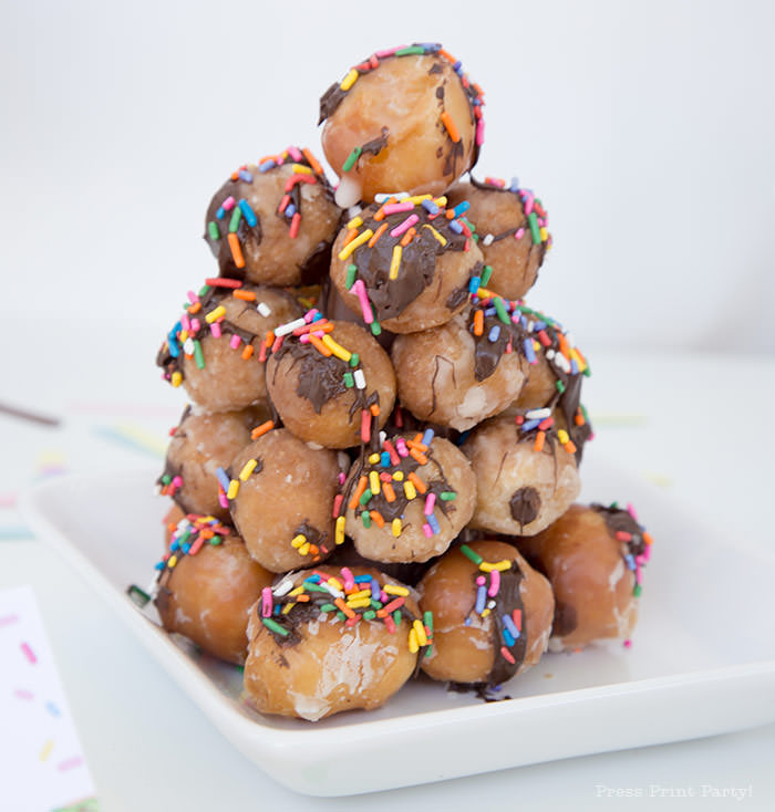 donut party tower made with donut holes Press Print Party