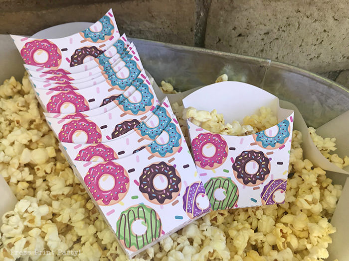 donut party popcorn and treat boxes colorful donuts Press Print Party donut party supplies