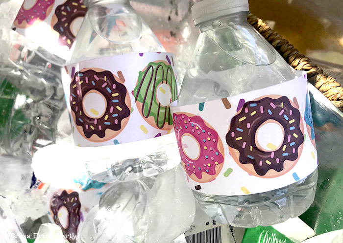 water bottle wraps for donut party - Press Print Party donut party supplies