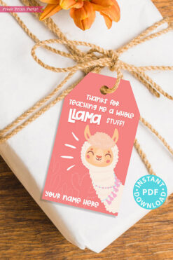 EDITABLE Teacher Appreciation Gift Tags Printable, Pink Thank You Tag: "Thanks for teaching me a whole llama stuff!" INSTANT DOWNLOAD pink tag