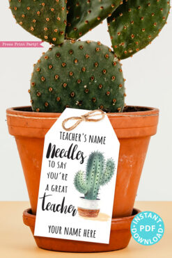 EDITABLE Teacher Appreciation Gift Tags Printable, Cactus, Teacher Thank You Gift Tags, Pun, Needles to Say Great Teacher, INSTANT DOWNLOAD cactus gift